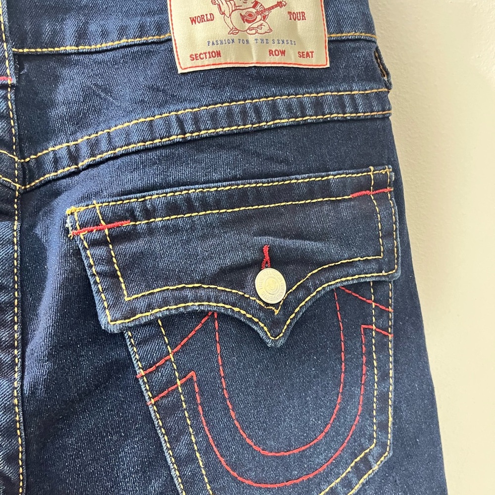 True Religion Jeans Mens Size 33x32 Rocco Relaxed Skinny Flap Big T Blue Denim - Picture 7 of 9